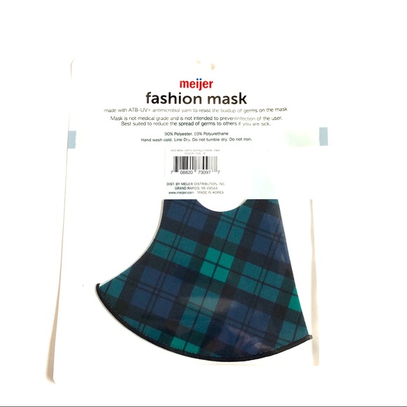 3/$10 NEW ATB-UV+ Face Mask Medium Plaid Green Kids UNISEX - Picture 5 of 12